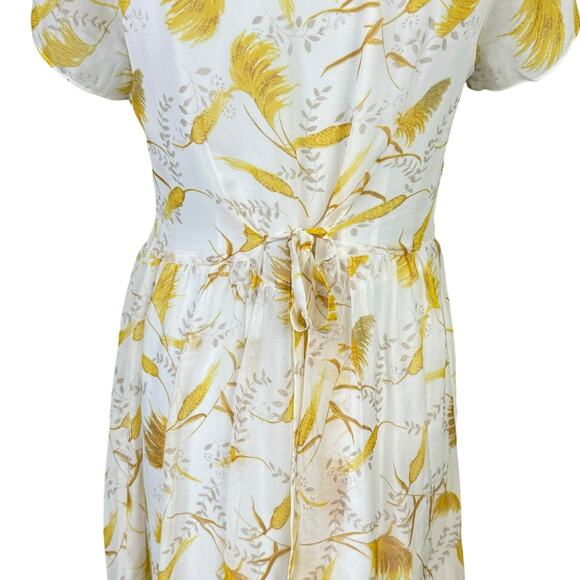 A loves A Gold Yellow Floral Wheat Novelty Print 100% Silk Mini Babydoll Dress - Picture 9 of 13